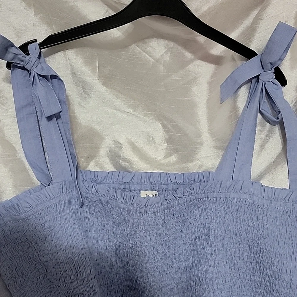 Nwt J. Crew Smocked Tie-Shoulder Tank Top Light Blue Cotton Poplin Plus Size - Picture 3 of 10